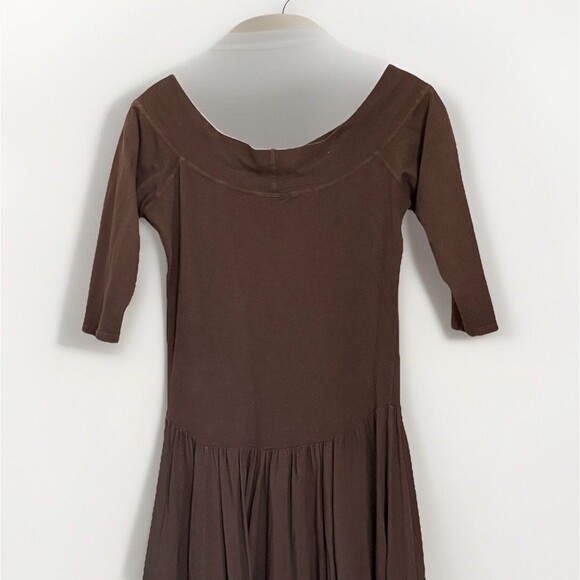 LUNA LUZ Brown Drape Shoulder DRESS Sz M MADE IN USA Cotton Blend T17 - Picture 7 of 8